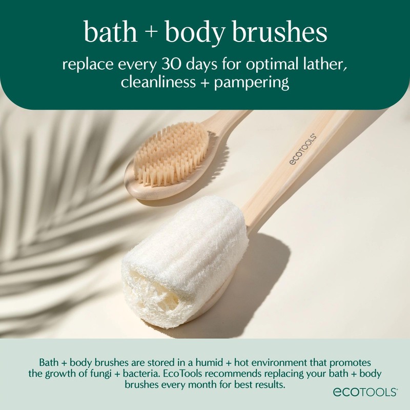 EcoTools Bath Bristle Brush, Bath Brush with Long Handle, Cleanse