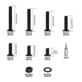 450 Pcs M3 Bolts and Nuts Set, M3 Countersunk Screws Nuts and Bolts Set with Washers, Torx Screws Set, Flat Head Machine Screws Bolts Nuts Assortment Kit, Torx Countersunk Head Bolts Screws