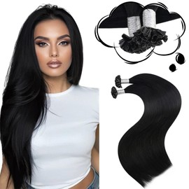Moresoo U Tip Hair Extensions Human Hair Black Real Keratin Bond Hair Extensions Pre Bonded Fusion Human Hair Extensions Jet Black #1 50G/50S 18 Inch