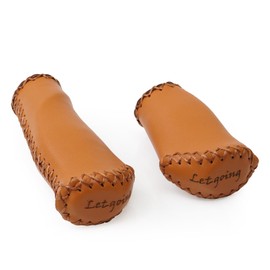 Bike Grips Leather Comfortable Handmade for Twist Shifter Grips, Bike 7/8" Handle Bar Grips Shift Short, for Beach Cruiser Bike Women Men Classic City Vintage Bike Accessories (Brown)