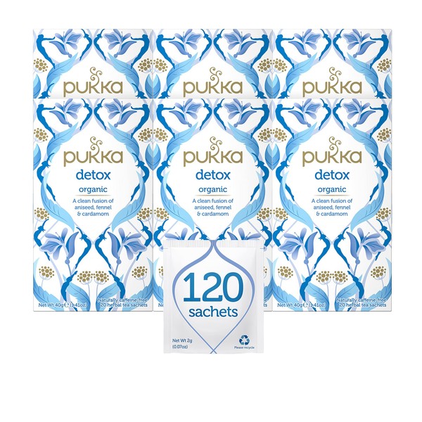 Pukka Organic Detox Tea with Aniseed, Fennel & Cardamom Perfect for Inner Reset, 20 Count (Pack of 6) 120 Herbal Tea Bags