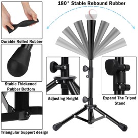 Kids Baseball Tee, 20.5” to 30.2” Batting Tees for Baseball with Carry Bag, Portable Stable Baseball Tees for Hitting, Softball Tee,Tripod Tanner Tee for Baseball Practice, (Rubber top) Black