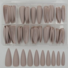 LoveOurHome 100pc Stiletto Press on Nails Matte Artificial False Nails Full Cover Acrylic Nail Tips Manicure Design Decor for Women Girls Salon Home DIY (Nude)