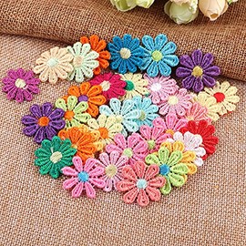 Pack of 50 Lace Embroidery Small Daisy Applique Patches Sticker Sew-On Appliqué Patches for Sewing Embroidered Crafts and Decorating Clothing Curtain Tablecloth Bags Scarf, Colourful #1