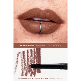 Ultra Matte Lipstick Marvelous Mocha & Glimmerstick Lip Liner Simply Spice Bundle – Long-Lasting Nude Lip Combo Set