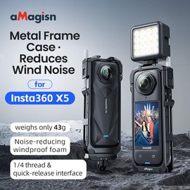 Insta 360 X5 Aluminium Aluminium Cage Case with Screen Protector and Lens Guard Cap Compatible with Insta360 X5