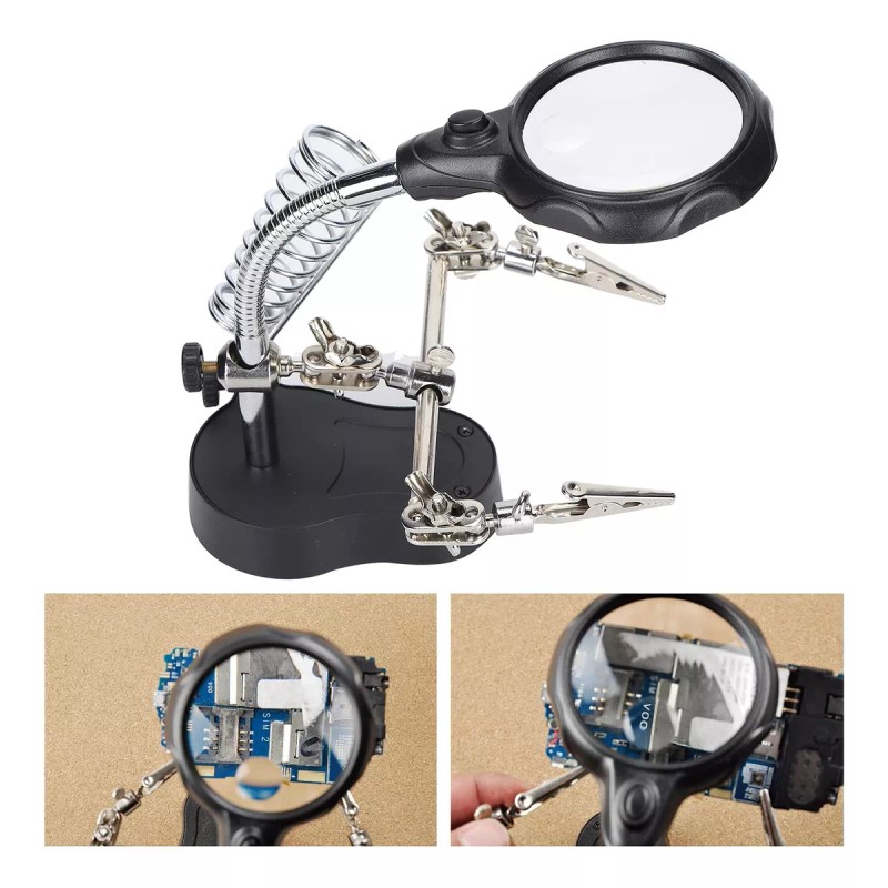 Lupa Con Led Pinza Base Para Cautín Reparacion Electrónicos