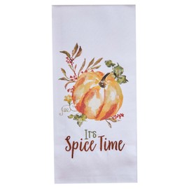 Split P It's Spice Time Decorative Dishtowel Set of 2, Orange Pumpkin Patch Print Kitchen Towel for Fall & Thanksgiving Decor, Sentiment Embroidered Dishcloth for Kitchen Decoration, Machine Washable