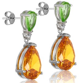 [RIZILIA CELEBOX] Teardrop Dangle Pierced Earrings with Pear Cut Gemstones CZ [Multi Coloured] in 18K White Gold Plated, Celebrity inspired by Angelina Jolie