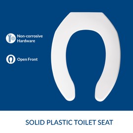 Bemis 1055 000 Elongated Open Front Plastic Toilet Seat Without Cover, White