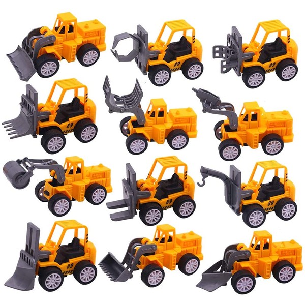3 otters Pull Back Mini Engineering Car Toys, 12PCS Construction Trucks Toys Mini Construction Toys Model Mini Construction Vehicles Pull Back Toy Car Boy Girl Gift Birthday Party Favors