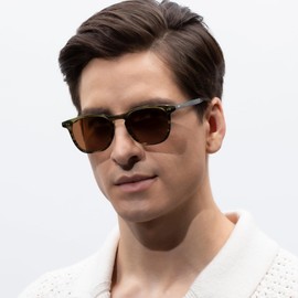 CARFIA Vintage Polarised Sunglasses for Men UV Protection Driving Glasses with Rectangular Acetate Frame, P11 tea strip-brown, M