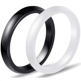 Two-Pack, 3mm Black White Polished Ceramic Wedding Band Stackable Ring Enhancer (Black White, 5)