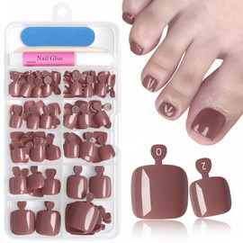Bellelfin 144pc Brown Press on Toenails for Women, Brown Toe Nail Press ons Short Square Toe Press on Nails Fake Toe Nails Tips False Toenail Press ons with Nail Glue and Adhesive Tabs