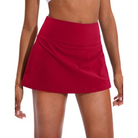 Soothfeel Pleated Tennis Skirt for Women with Pockets Women's High Waisted Athletic Golf Skorts Skirts for Workout Running Red, XS