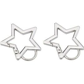 2Pcs Silver Star Shaped Stainless Steel Keychain Clip Carabiner Snap Hook Holder Star Carabiner Hook Clip Key Holder Carabiner Clip for Keys Chain Accessories