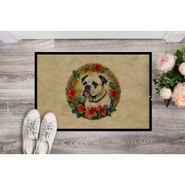 Caroline's Treasures DAC2300MAT American Bulldog Christmas Flowers Doormat Front Door Mat Indoor Outdoor Rugs for Entryway, Non Slip Washable Low Pile, 18H X 27W