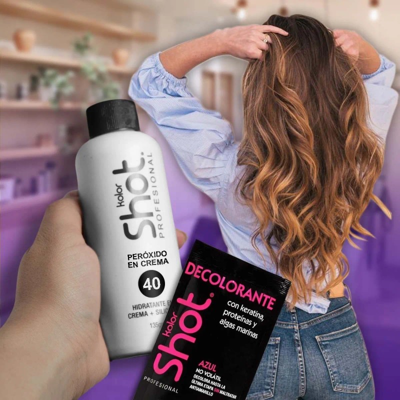 Polvo Decolorante 50g + Peroxido 135g 10/20/30/40 Kolor Shot Tono
