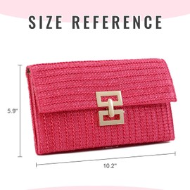 EVEOUT Straw Clutch for Women Summer Straw Handbag Wedding Bag Woven Clutch for Party Holiday, rose red, Bohemian