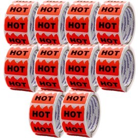 ChromaLabel 2 x 1.25 Inch Flame Stickers for Hot Labels, Fluorescent Red Caution Hot Stickers, 500 Labels per Roll, Fluorescent Red - Case of 10
