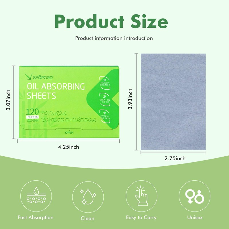 Oil Absorbing Sheets with Bamboo Charcoal - 2 Pack (240