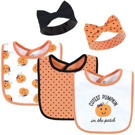 Hudson Baby Unisex Baby Cotton Bib and Headband or Caps Set, Cutest Pumpkin, One Size