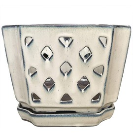 Beitewei Orchid Pots with Holes 7 inch Orchid Planter Large Flower Pot Square Ceramic Flower Container Succulent Plant Planter Butterfly Pot Flower Pots Indoor (Cream)