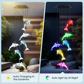 Roying Solar Hummingbird Wind Chimes-Hanging Solar Lights for Outside with USB Charging,Dolphin Color Changing Lights for Indoor and Outdoor Decor,Gift for Mom,Dad,Grandma,Friends and Birthday