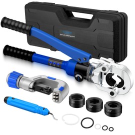 VORXEON Hydraulic Copper pipe crimper with pipe cutter, Propress tool Vus Dies 1/2", 3/4", 1" With 360° Rotating head For Copper tube, Carbon/Stainless steel Pipes, With Durable Storage Case