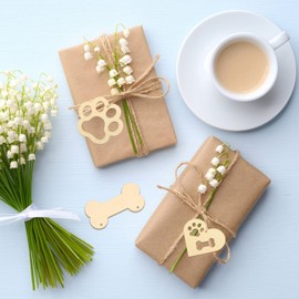 SEWACC 34pcs Wooden Bone Paw Print Cutouts Set Blank Wood Slices with Jute Rope Unfinished Wood Ornaments Tags for Pet House Crafts Project Tags