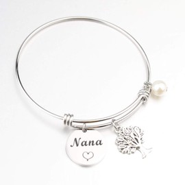 BEKECH Nana Bracelet Grandma Charm Expandable Wire Bangle Jewelry Grandmother Gift for Family (silver)