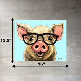 Pig Tin Sign, Metal Pig Wall Art. Pig with Glasses Wall Decor, Pig Lover Gifts