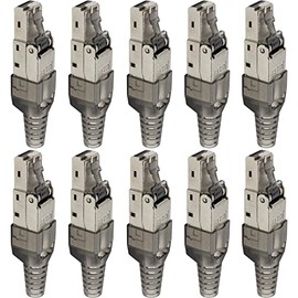 Lumonic 10 x Network Connectors RJ45 Metal Connectors Toolless with Strain Relief and Gold-Plated Contacts I Crimping Connector for CAT5 CAT6A CAT7 Network L