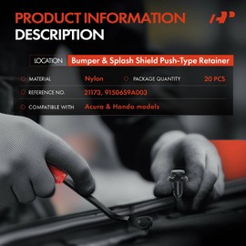 A-Premium 20PCS Nylon Retainer Clip Fasteners Compatible with Honda CR-V, Civic, Accord, Pilot, Odyssey, Fit, Ridgeline, Crosstour, Insight, Passport, CR-Z, S2000 & Acura MDX, RDX, TLX - For 10mm Hole