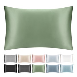 SILKTALE 100% Mulberry Silk Pillowcase with Hidden Zipper,Both Sides Pure Silk Breathable Pillow Case for Hair and Skin,19 Momme Grade 6A,1pc,Sage Green,Queen Size 20x30 Inches