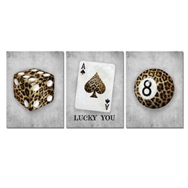 Kalormore Stylish 8 Ball Leopard Print Wall Art Vintage Cheetah Print Artwork Aesthetic Room Decor (Gray, 12"x16"x3pcs, Wrapped Canvas)