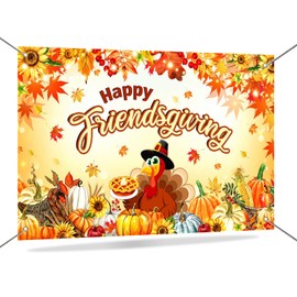 Mocsicka Friendsgiving Backdrop Happy Thanksgiving Banner Backdrop Fall Pumpkin Friendsgiving Party Decorations Photo Booth Props 70.8 x 43.3 Inch