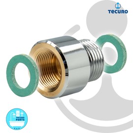 tecuro Reducer Adaptor Transition Piece for Sanitary Fittings Including Seals M15/1 Female x 3/8 Inch External Thread Total Height 23.5 mm Brass Chrome-Plated 4699120