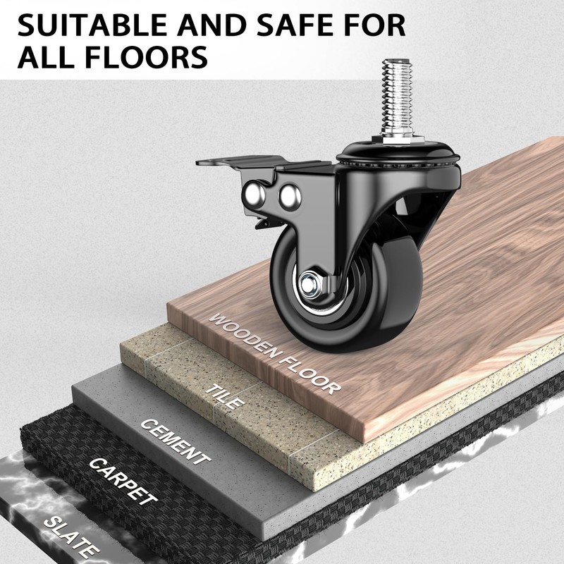 2 inch Casters Set of 4,Threaded Stem Caster Wheels -