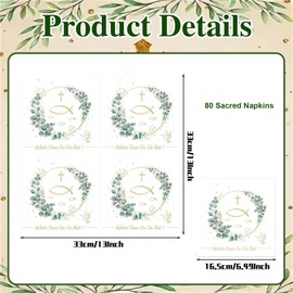 LINTRA 80 Kommunion Servietten, 16,5 x 16,5 cm Hochzeitsservietten mit 90 Fischdekorationen Servietten Kommunion Eukalyptus – für Abendmahls- und Hochzeitsfeiern