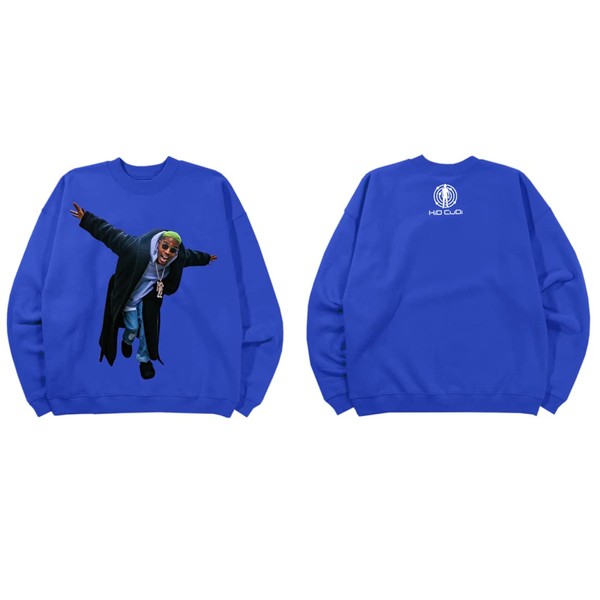 Kid Cudi Official Cobalt Blue Crewneck Dual-Sided Sweatshirt Unisex, Large