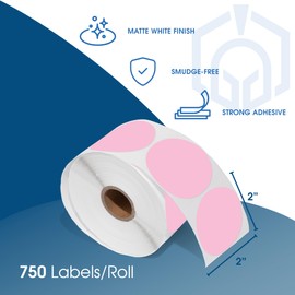 Spartan Industrial 2" Direct Thermal Pink Labels | Sticker Labels Perforated Custom Circle Stickers | Logo Labels - Works with Rollo, Zebra, MUNBYN Desktop Printers - 2 Rolls, 750/Roll