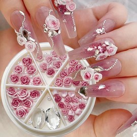 HYWWPFLA Rose Camellia Flowers Nail Charms 3D Flower for Nails White Nail Pearls Nail Rhinestone Gems Resin Floral Nail Art Design Nail Decoration Manicure Accessories (Rose)