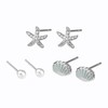 Lauren-Spencer 3 Pairs Beach Stud Earrings for Women 925 Sterling Silver Post Earrings Cute Small Pineapple Palm Tree Pearl Starfish Dolphin Seashell Earrings for Girls Summer Beach Jewelry (Starfish+Blue Seashell+Pearl-Silver Plated)