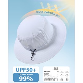 GADIEMKENSD UPF 50+ Fishing Hat with Wind Protection Strap, Breathable & Quick-Drying Sun Hat for Beach, Garden and Outdoor Activities, White, 55-60