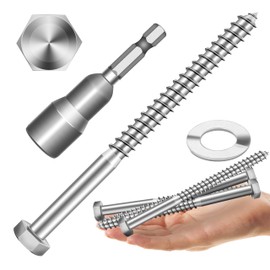 (4Sets) 1/2" x 6" Hex Head Lag Bolts, Heavy Duty Lag Screws with Washers, 304 Stainless Steel Bolts 18-8, Lag Screws Wood Screws, Partial Thread Bright Finish, 1/2 Bolt by Mywish