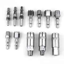 High Key 12pcs Airline Fittings Air Line Hose Compressor Fittings Connectors Quick Coupling Release Set Thread 1/4" 3/8" BSP Male Female