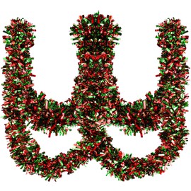 33FT Christmas Tinsel Garland Metallic Tinsel Twist Garland Glitter Foil Garland Hanging Decoration for Christmas Tree Wedding Party（Red and Green）