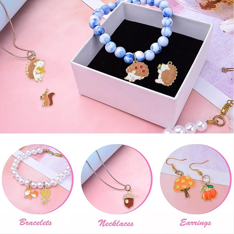 Stiesy 40Pcs 10 Style Enamel Autumn Theme Charms Pendants Squirrel