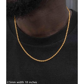 Giftall 4MM Rope Chain Necklace Stainless Steel Twist Rope Chain Necklace for Men Women 30 Inches 18K Real Gold Plated